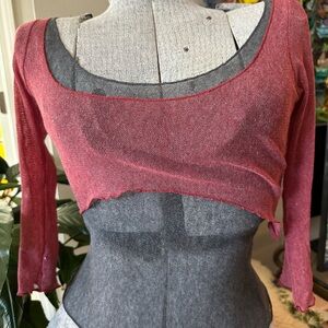 Red and grey 3/4 Sleeve mesh Top
